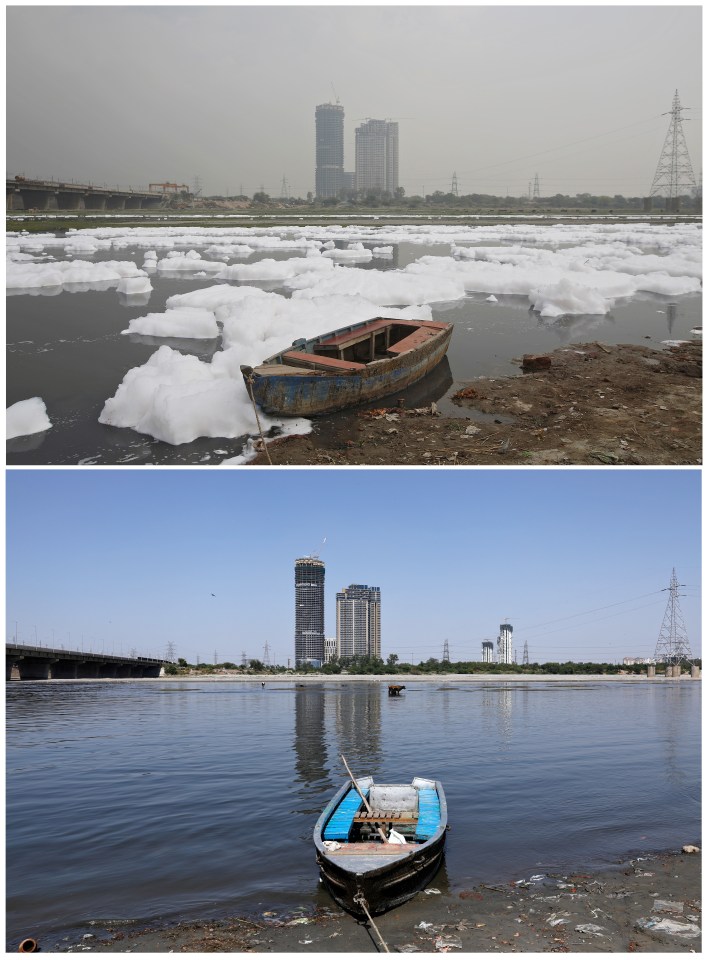  The river Yamuna, one of India's longest, now looks clean and free of smog