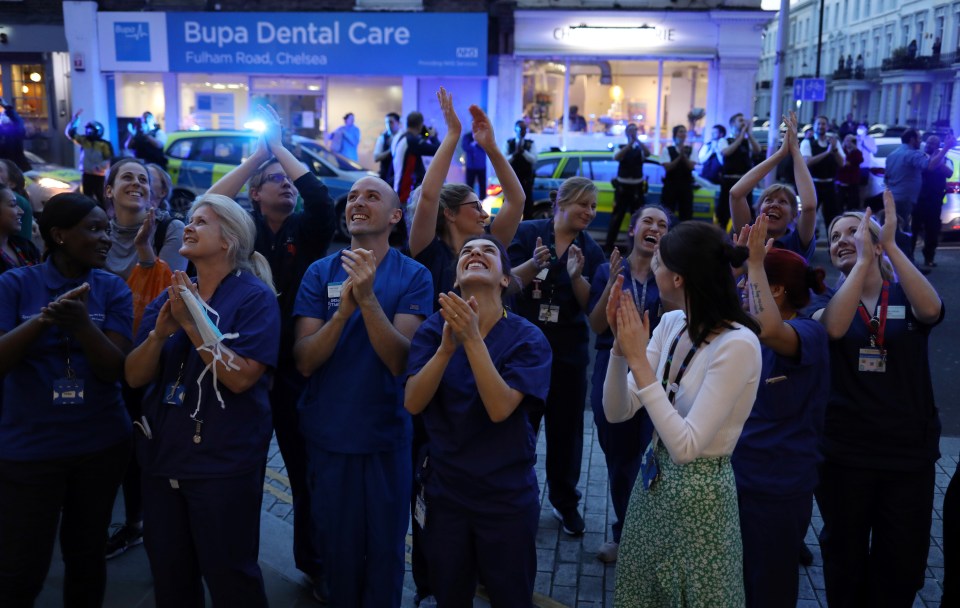  NHS workers applaud outside Chelsea and Westminster Hospital