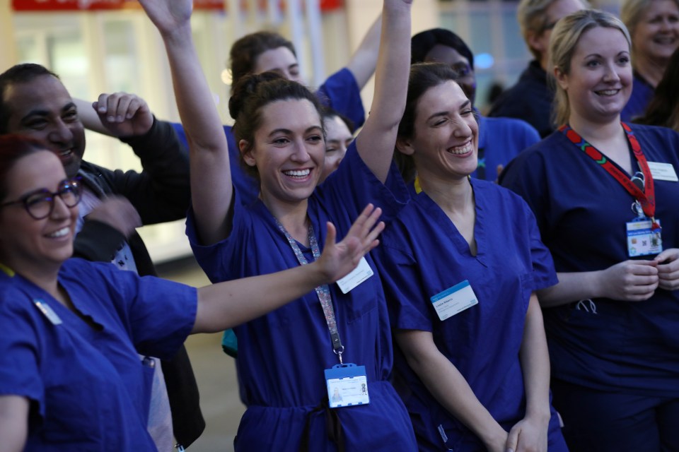  NHS workers feel the love tonight outside Chelsea and Westminster Hospital