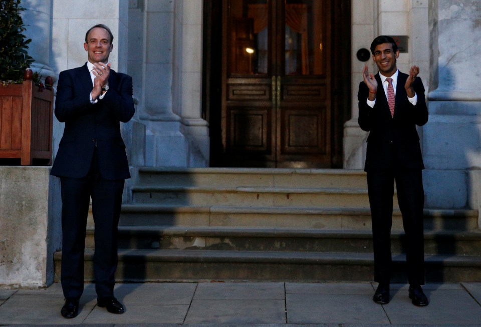  Dominic Raab and Rishi Sunak stood outside to clap for NHS workers last night