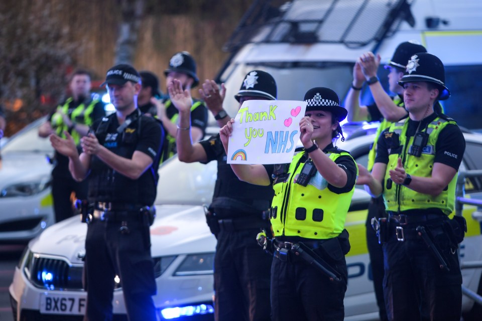  West Midlands Police and Fire came out in force to show their appreciation for the NHS at the Queen Elizabeth Hospital in Birmingham