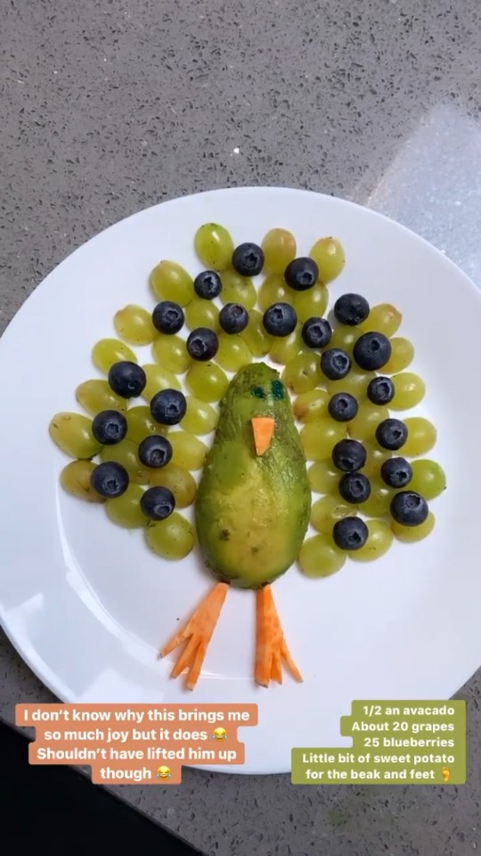 Stacey made this impressive peacock out of grapes, avocado, blueberries and sweet potato