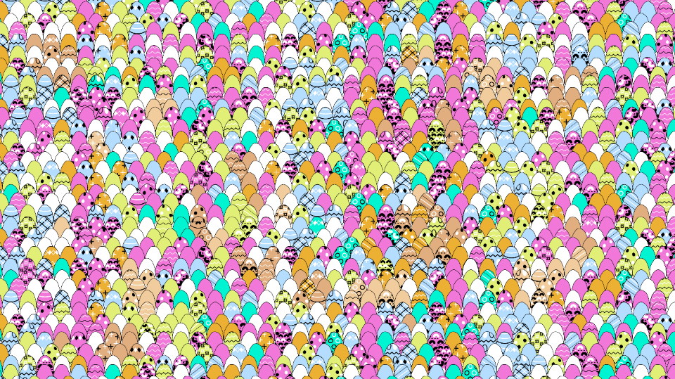 Can you find the cheeky pug hiding amongst these multi-coloured Easter eggs?