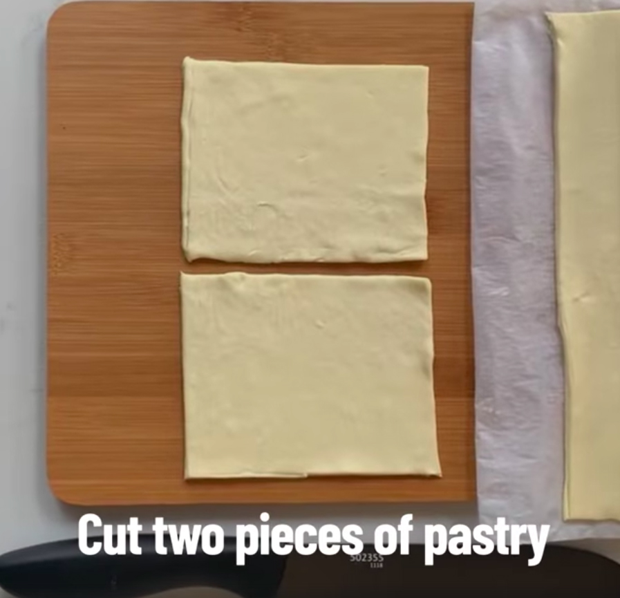 Cut two pieces of puff pastry -  108mm x 94mm in size if you are looking to replicate the bake properly