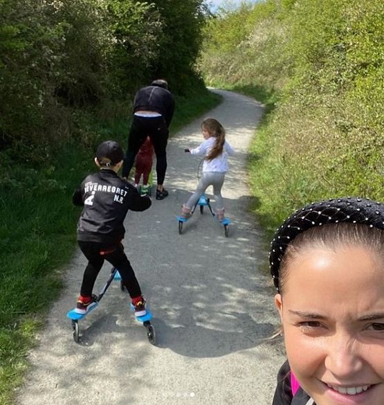 The couple enjoyed a woodland walk with daughters Mia and Ella and Dan’s son Teddy