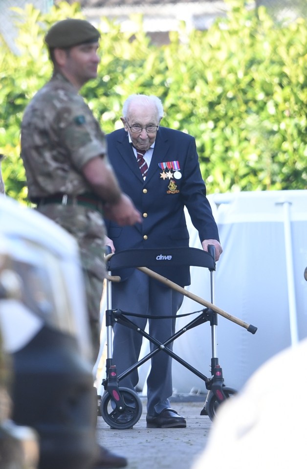  Captain Tom Moore pictured as he completed his 100 laps while raising over £14m for the NHS