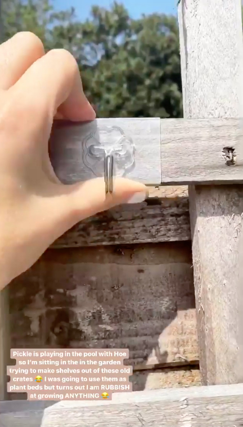  Rather than drilling holes in the fence, the clever mum used Command stick on hooks instead