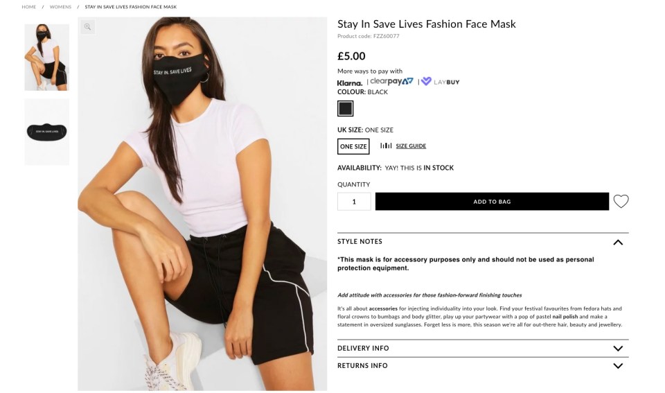  Retailer Boohoo has caused anger among NHS staff by selling face masks as fashion accessories