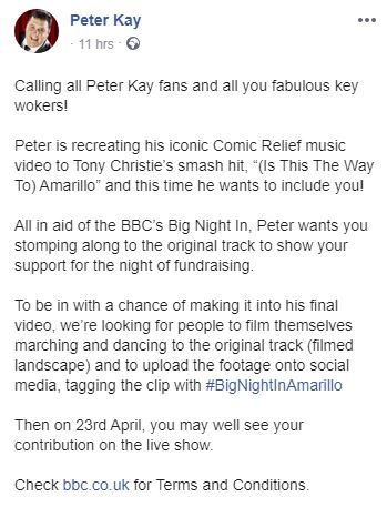  A post on Peter's Facebook page called for volunteers to get involved