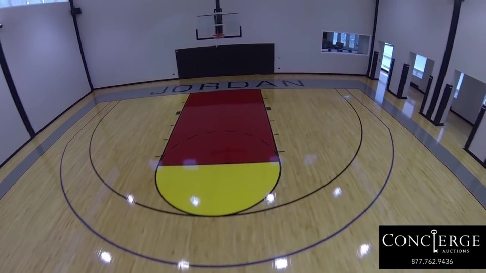 Jordans basketball court is personalised with his famous name on it