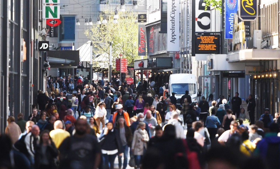 Shoppers in Dortmund today as small shops reopened across Germany