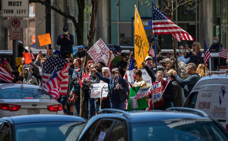  Protesters have accused officials of exaggerating the scale of the pandemic and crippling the economy