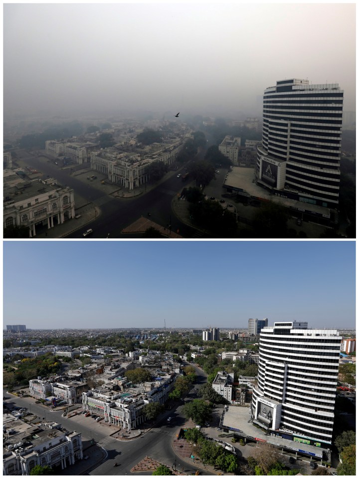 Before and after. A view of the skyline in New Delhi