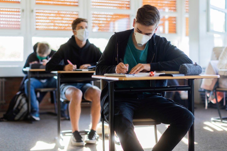 Pupils wear face masks while preparing for exams at the Joseph Koenig Grammar School after they were able to return to school as Germany eases their lockdown measures