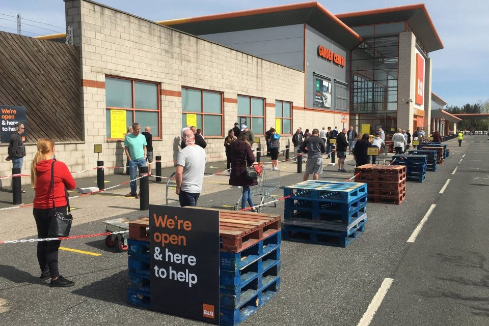  Large queues form outside the B&Q DIY store in North Shields, North Tyneside, today