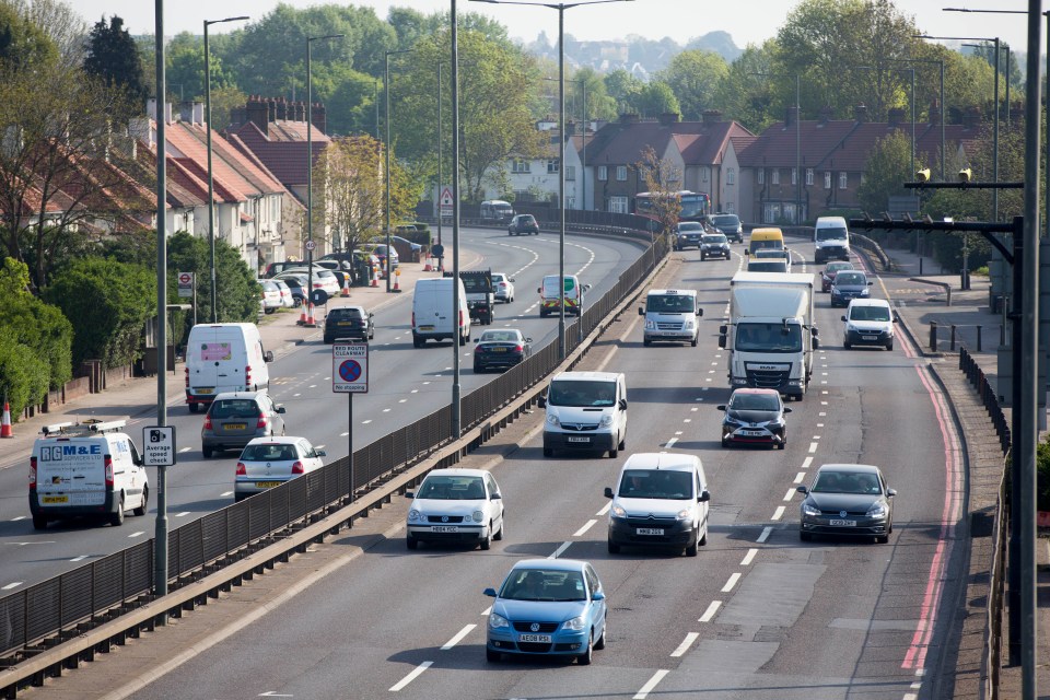  Traffic can be seen on the A406 by Hanger Lane in West London during rush hour this morning