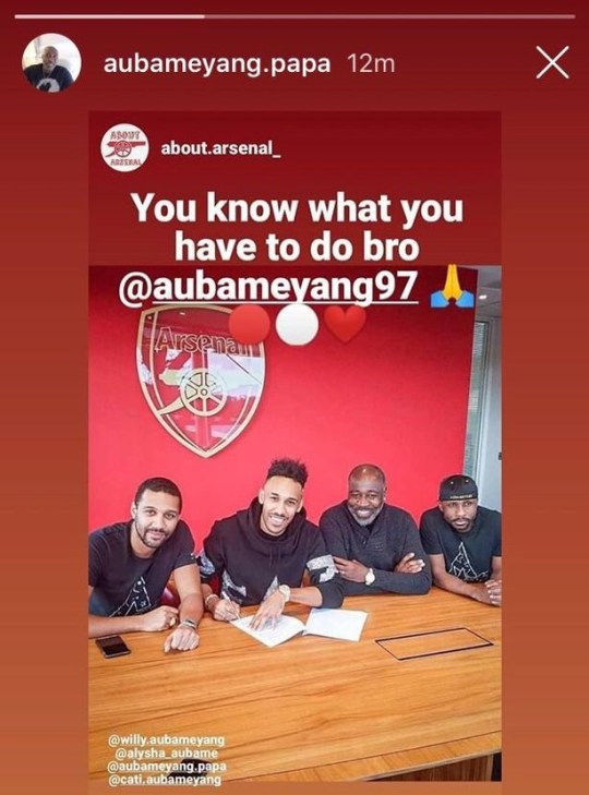  Pierre-Emerick Aubameyang's father shared this image with his Instagram followers