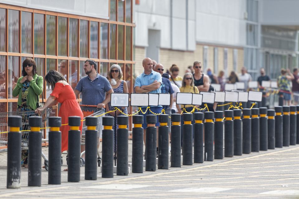  A queue of people at B&Q in Wales today