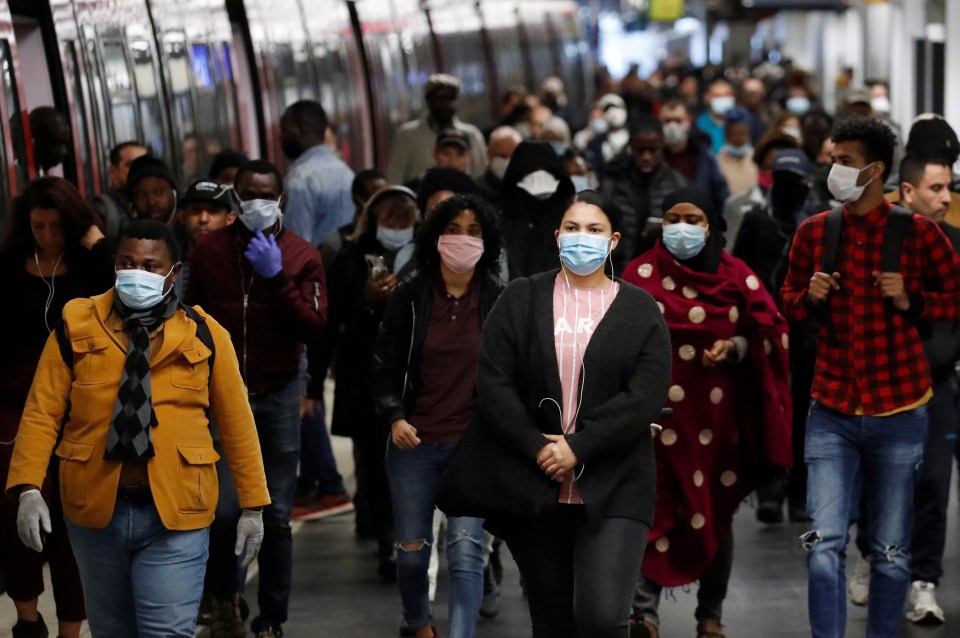  Masked commuters in Paris Gare du Nord train station this week