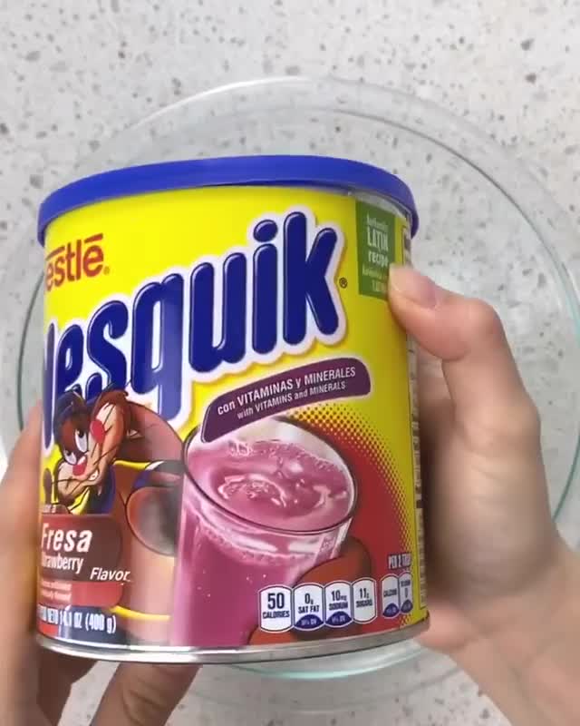  Nesquik is used to create the pink colour and strawberry flavour