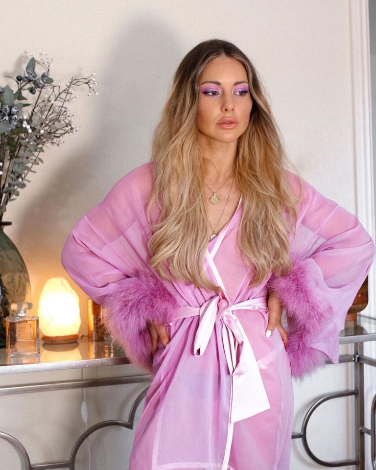 Louise Thompson shunned comfort in favour of couture with a £390 marabou kimono by  Gilda & Pearl