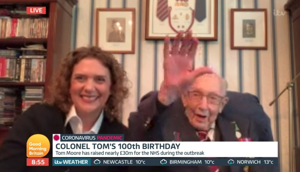  Colonel Tom Moore with his daughter on GMB