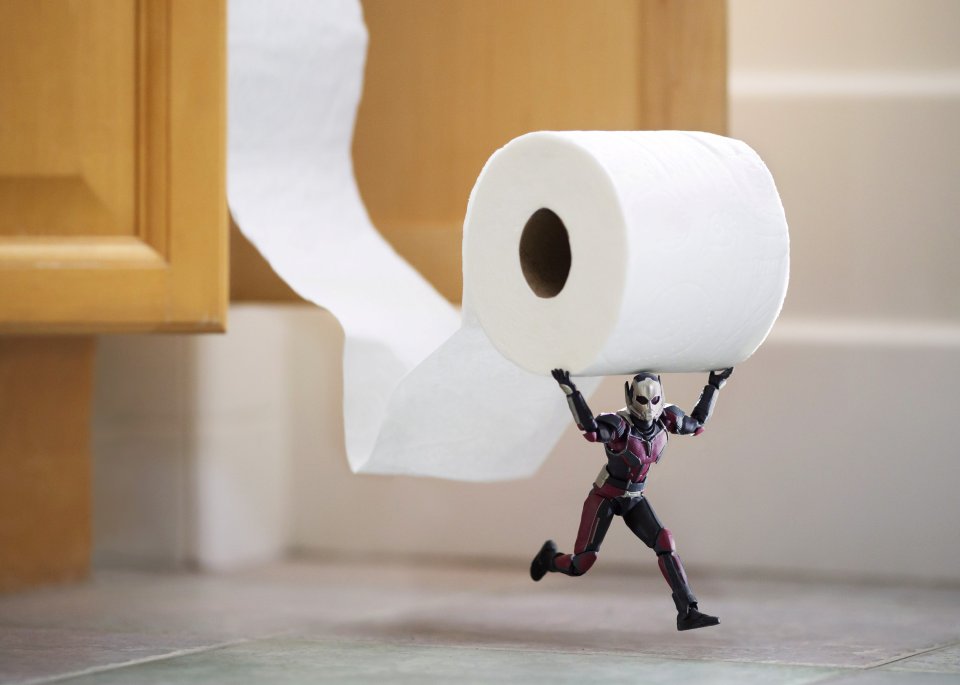 The photographer has had contracts to create images for big-name brands including Disney — Antman pictured stealing toilet roll 