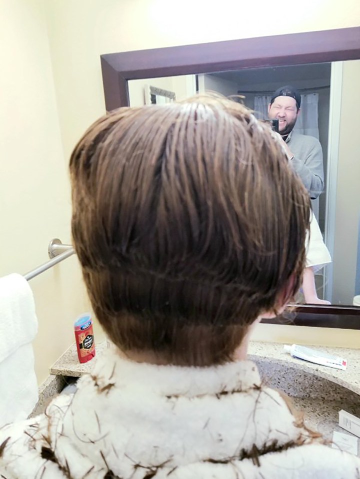 It’s the final curtain call for this kid at his at-home hairdresser