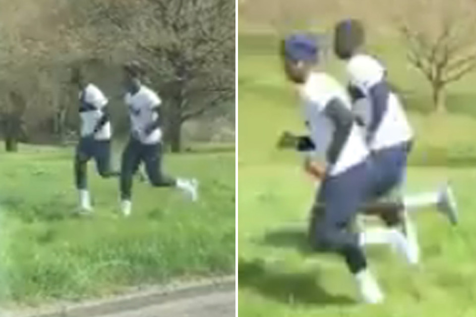  Spurs stars Sanchez and Sessegnon run side by side in parkland