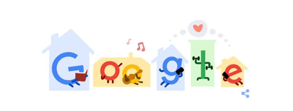  Today's google doodle sees the letters having fun at home