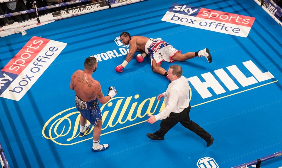  Tony Bellew sent David Haye sprawling to the canvas in their fiery 2018 rematch which he won with a fifth-round stoppage