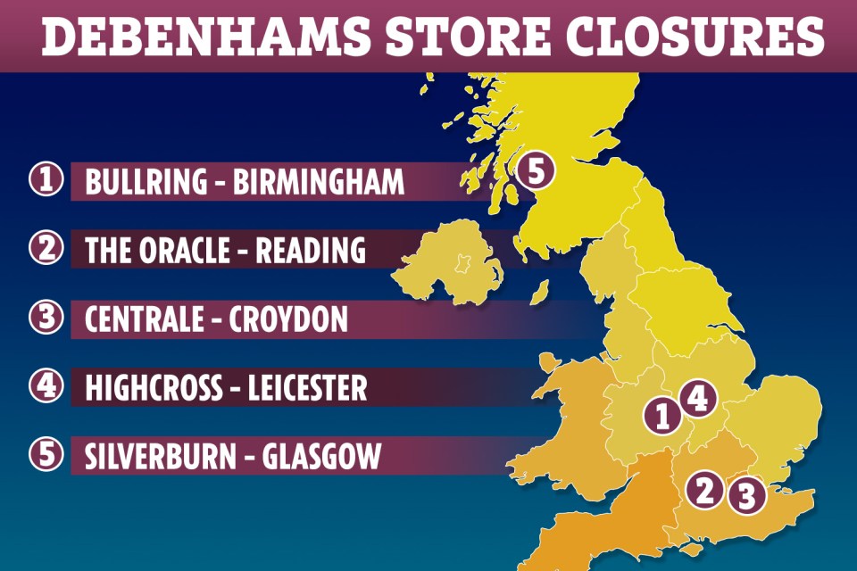 Debenhams has revealed another five shops won't reopen when the coronavirus lockdown is lifted