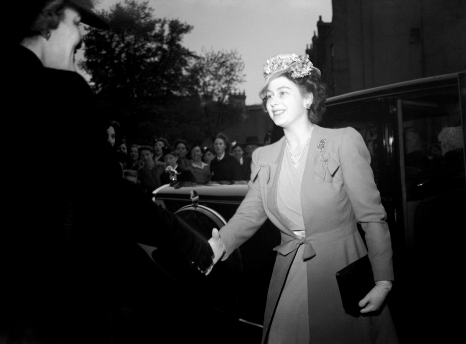  Queen Elizabeth II, then Princess Elizabeth, arriving at the Fourth Birthday Rally of the Girls' Training Corps, at the Royal Albert Hall in 1946