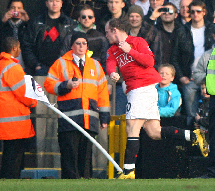  Wayne Rooney showed this corner flag his punching power