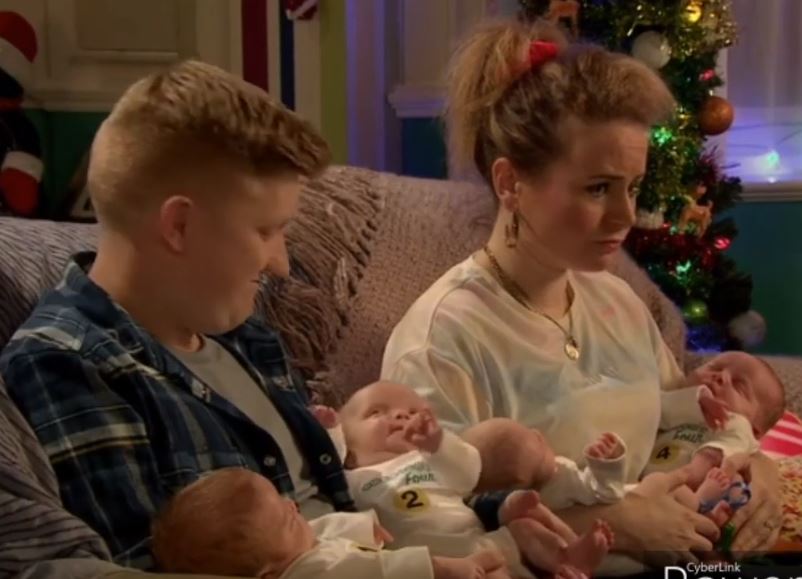 The star is well used to handling babies from his time playing Chesney on the ITV soap