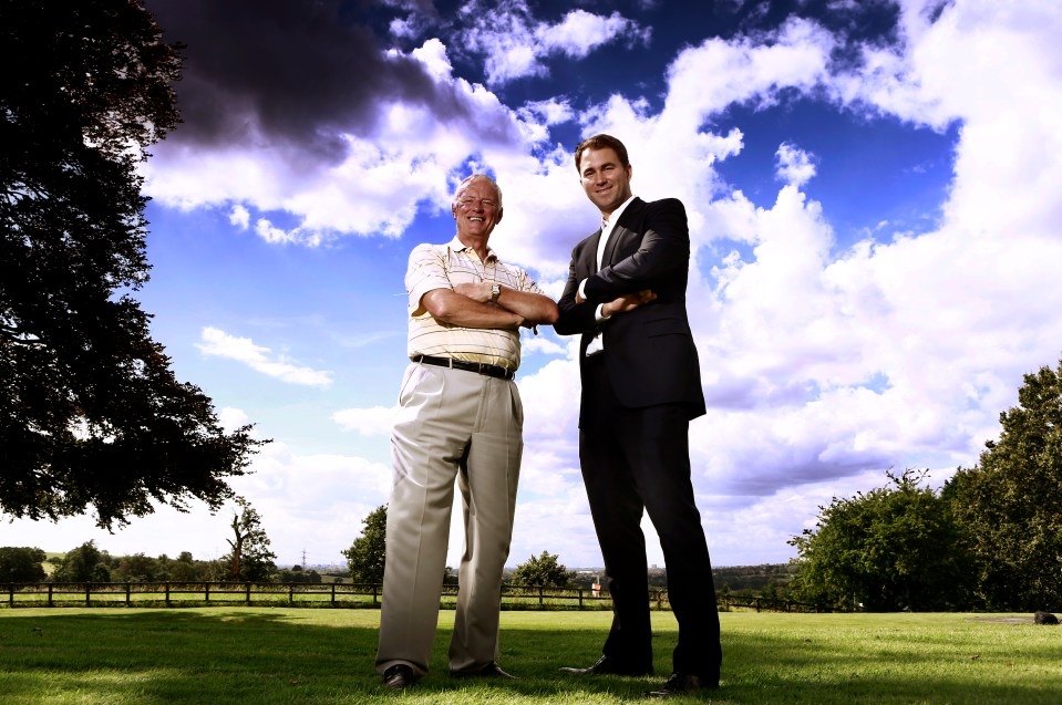 Barry and Eddie Hearn pose in the lush gardens 