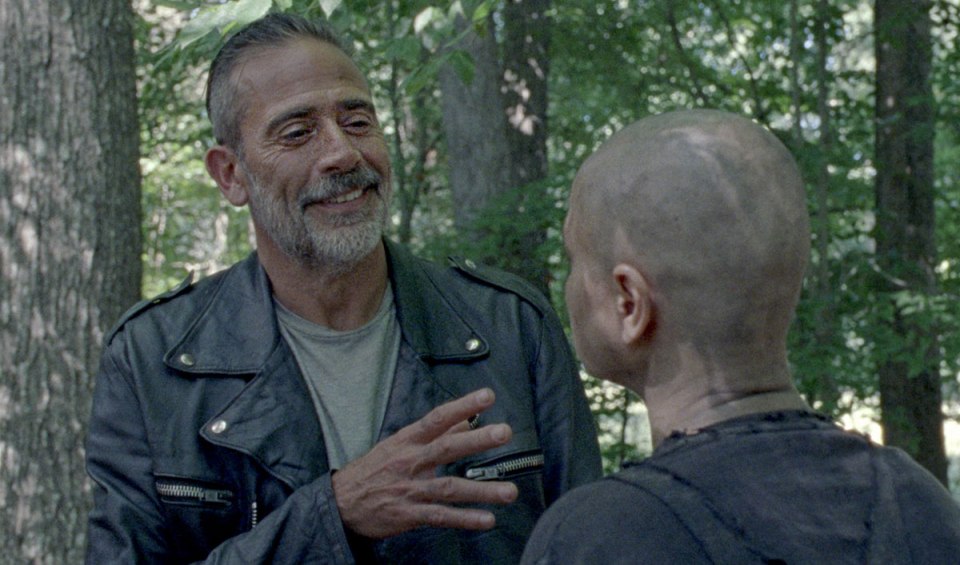  Samantha spoke about her hair regrowth with former co-star Jeffrey Dean Morgan, who plays Negan