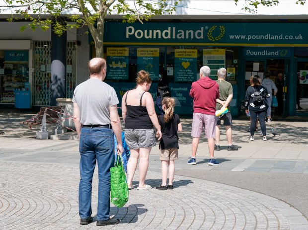 Poundland shoppers in queue