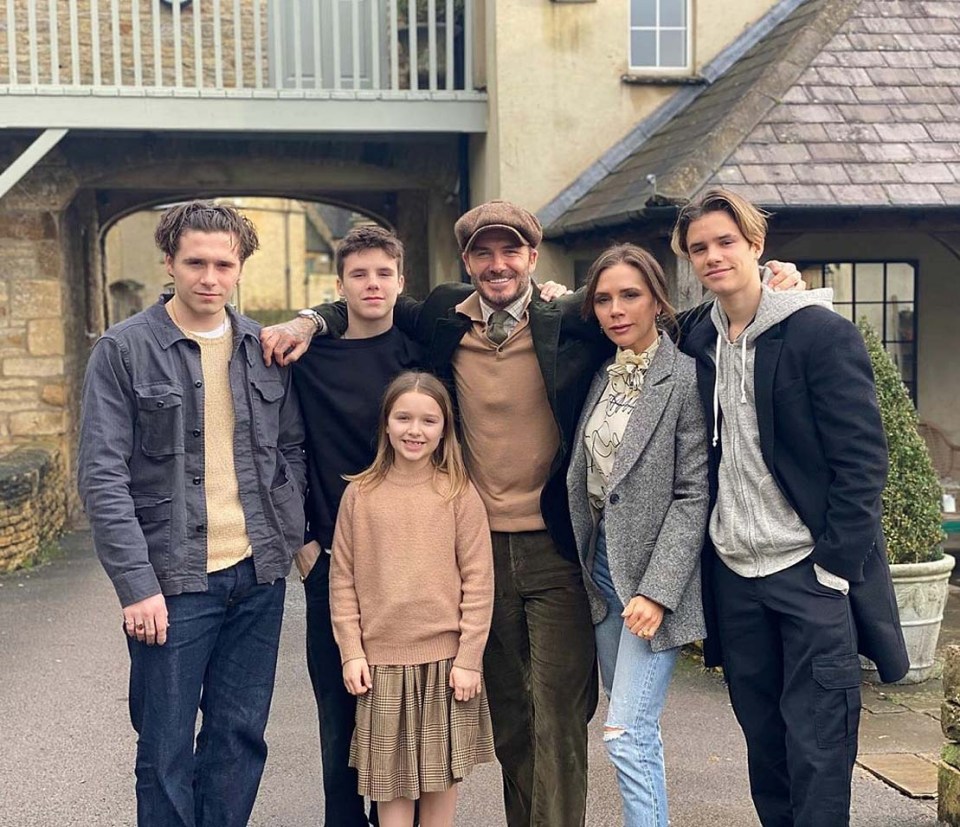 David Beckham with wife Victoria and their four children outside their Cotswolds home last year