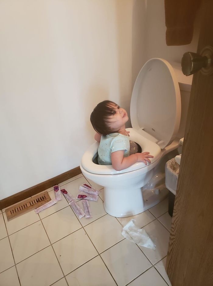 We hope the loo's been recently cleaned, after one girl decided to climb INTO it