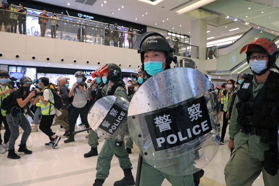  Riot police were called to a mall in Hong Kong