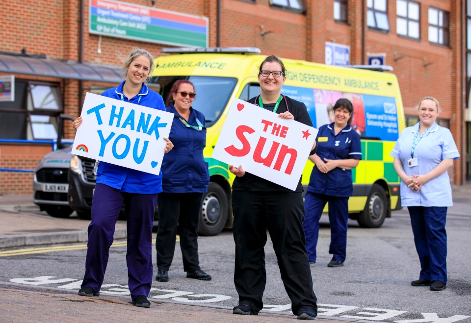  Frontline NHS workers at Epsom Hospital, Surrey after receiving a £35,000 grant thanks to our Who Cares Wins Appeal