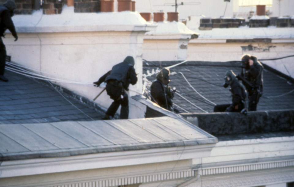 SAS soldiers on the roof of the embassy