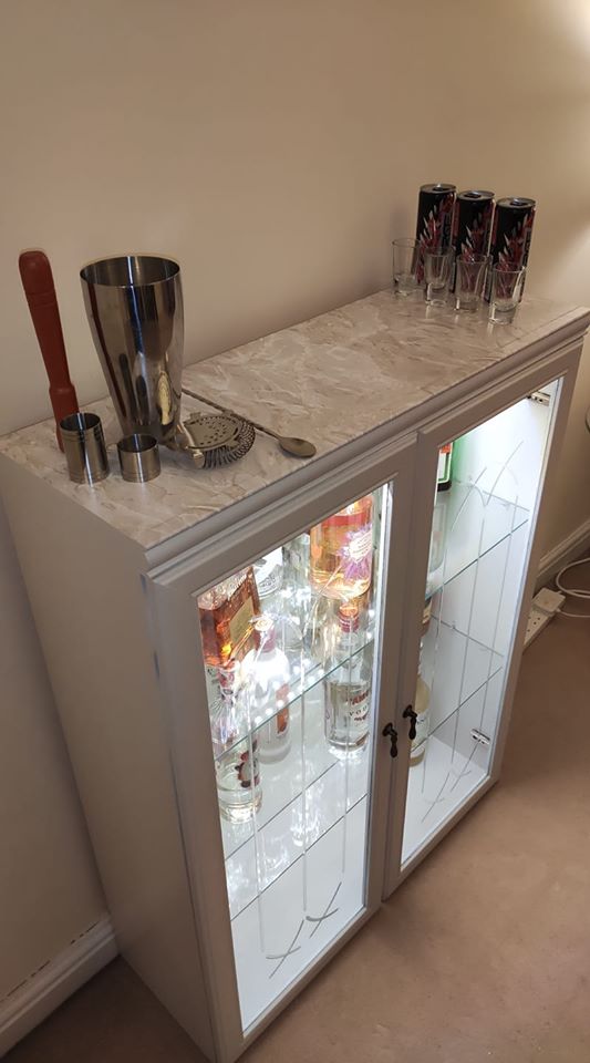  He even created a luxurious bar top using marble-effect vinyl