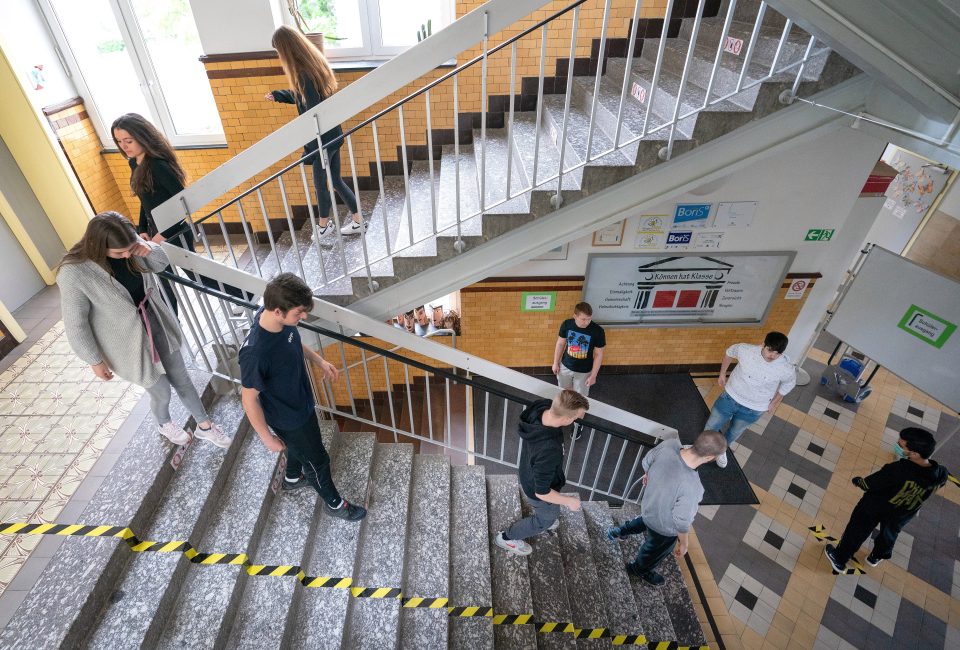  Kids practice social distancing at school in Ettlingen, Germany