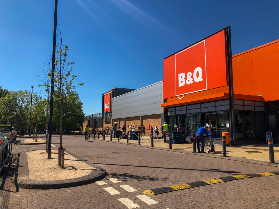 B&Q shoppers queue outside a reopened store in Stirling