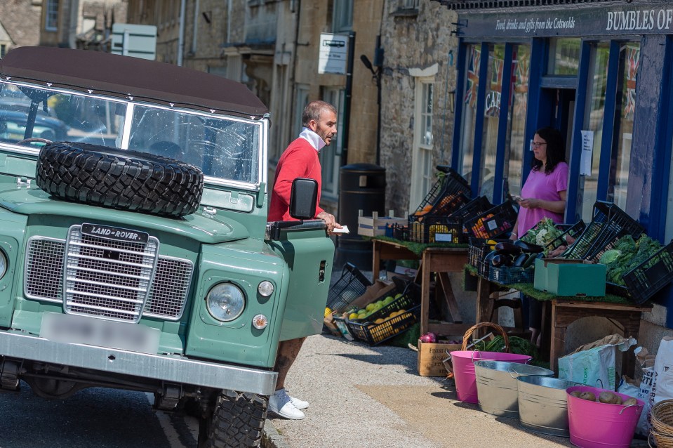  The star was dressed in a red sweat top, jeans and trainers