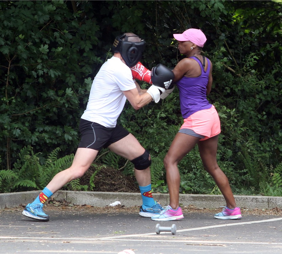 The lovers showed off their boxing moves at a local park