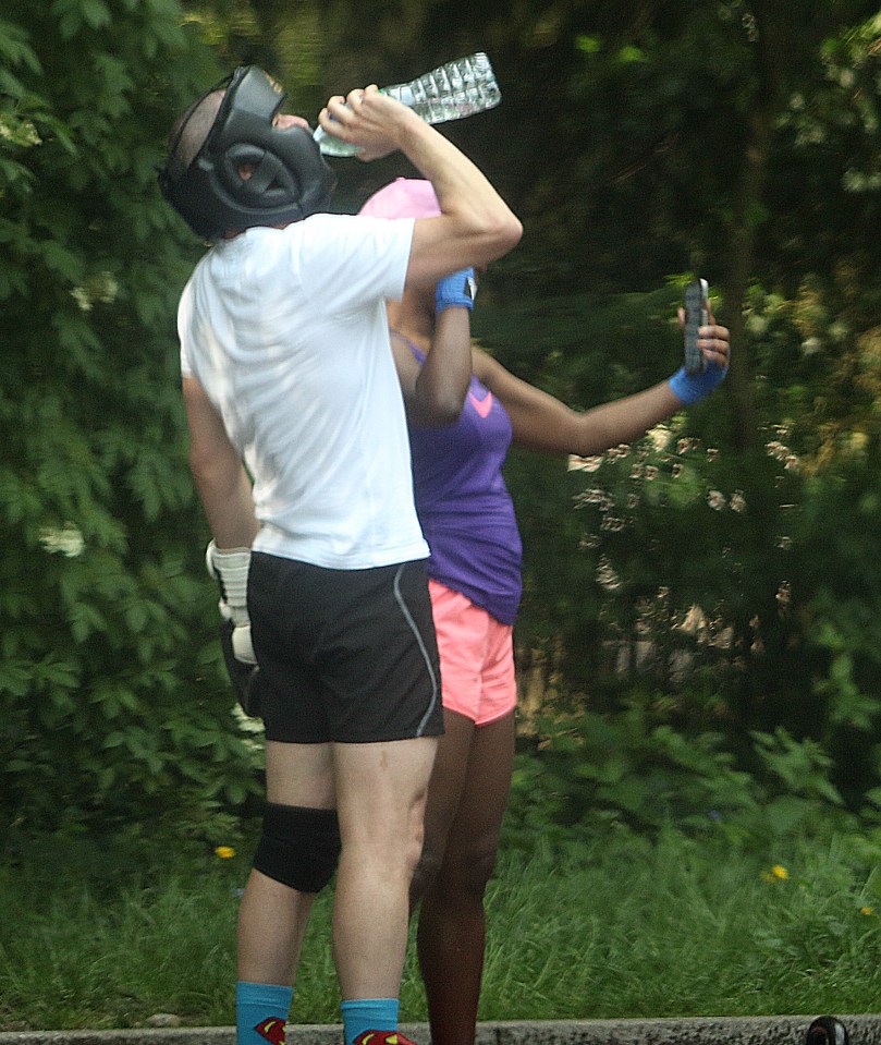 The couple cooled off with water