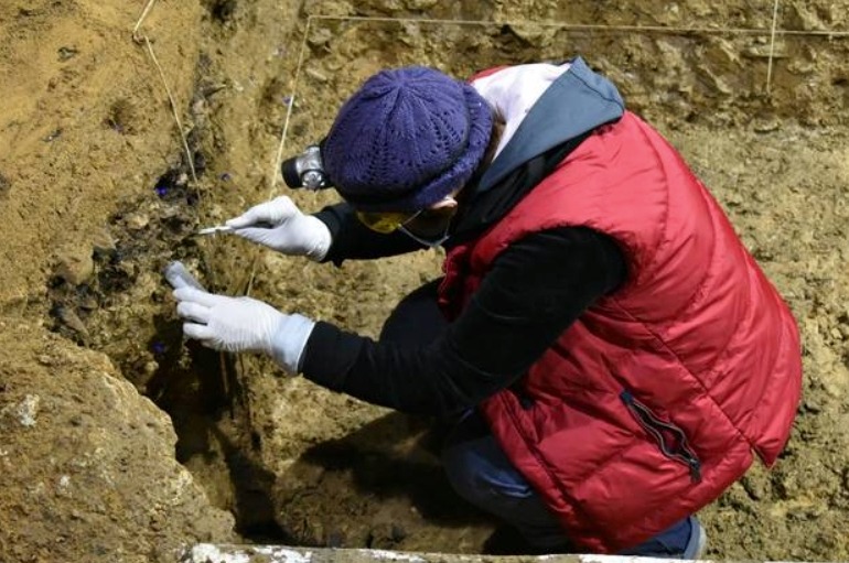 Painstaking efforts were made to uncover the small bone fragments